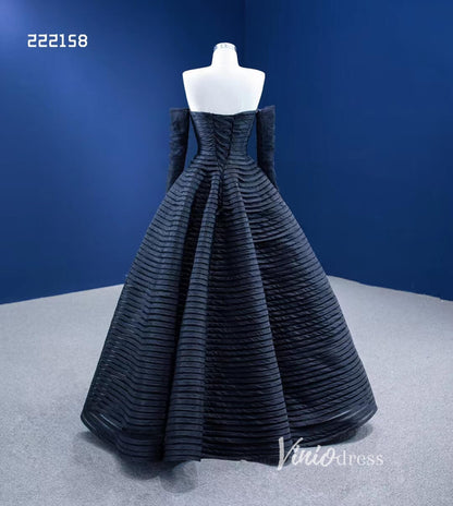 Black Wedding Dress Off the Shoulder Long Sleeve Pageant Gown 222158-prom dresses 2025 -Viniodress-Black-Custom Size-