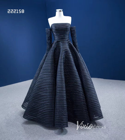 Black Wedding Dress Off the Shoulder Long Sleeve Pageant Gown 222158-prom dresses 2025 -Viniodress-Black-Custom Size-