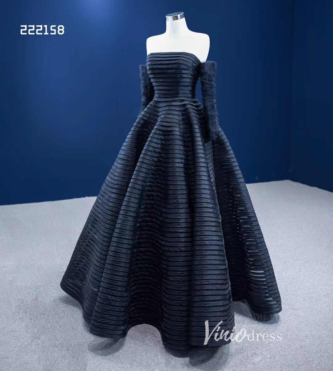 Black Wedding Dress Off the Shoulder Long Sleeve Pageant Gown 222158-prom dresses 2025 -Viniodress-Black-Custom Size-