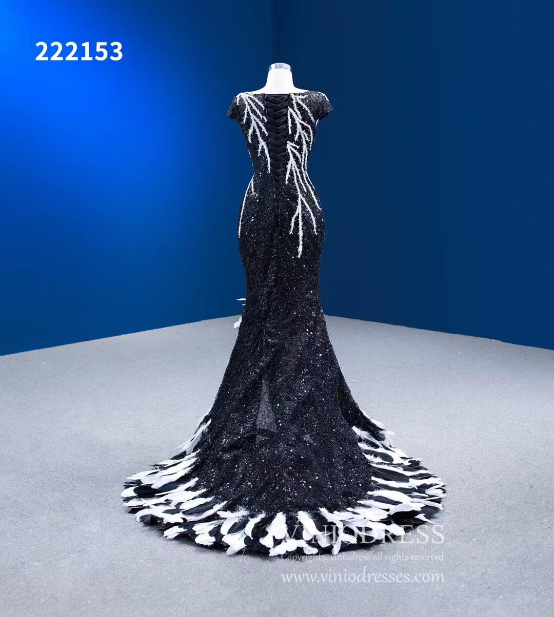 Black & White Evening Dresses Beaded Pageant Dress Cap Sleeve 222153-prom dresses 2025 -Viniodress-Black-Custom Size-