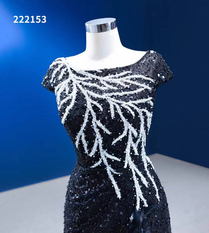 Black & White Evening Dresses Beaded Pageant Dress Cap Sleeve 222153-prom dresses 2025 -Viniodress-Black-Custom Size-