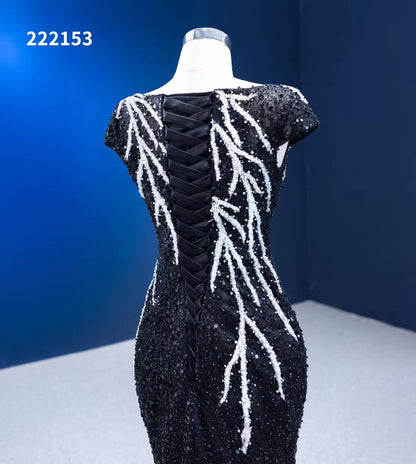 Black & White Evening Dresses Beaded Pageant Dress Cap Sleeve 222153-prom dresses 2025 -Viniodress-Black-Custom Size-