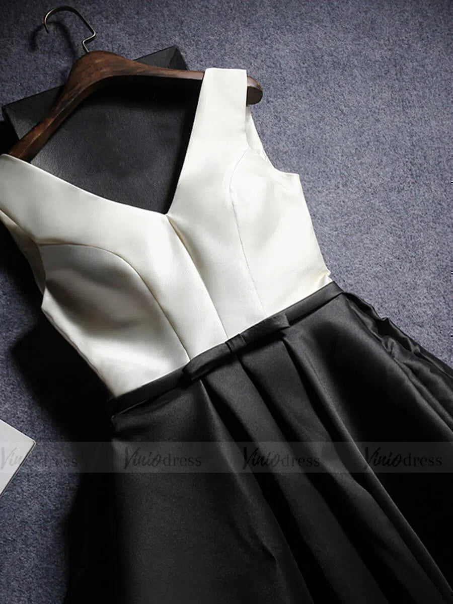 Black & White High Low Cocktail Dresses with Pockets SD1211-Homecoming Dresses 2025 -Viniodress-Black-Custom Size-