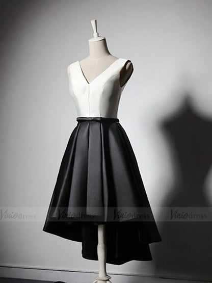 Black & White High Low Cocktail Dresses with Pockets SD1211-Homecoming Dresses 2025 -Viniodress-Black-Custom Size-