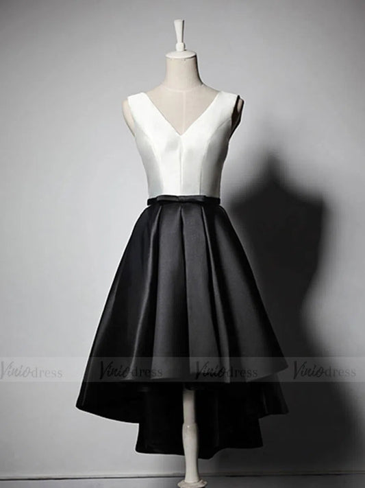 Black & White High Low Cocktail Dresses with Pockets SD1211-Homecoming Dresses 2025 -Viniodress-Black-Custom Size-