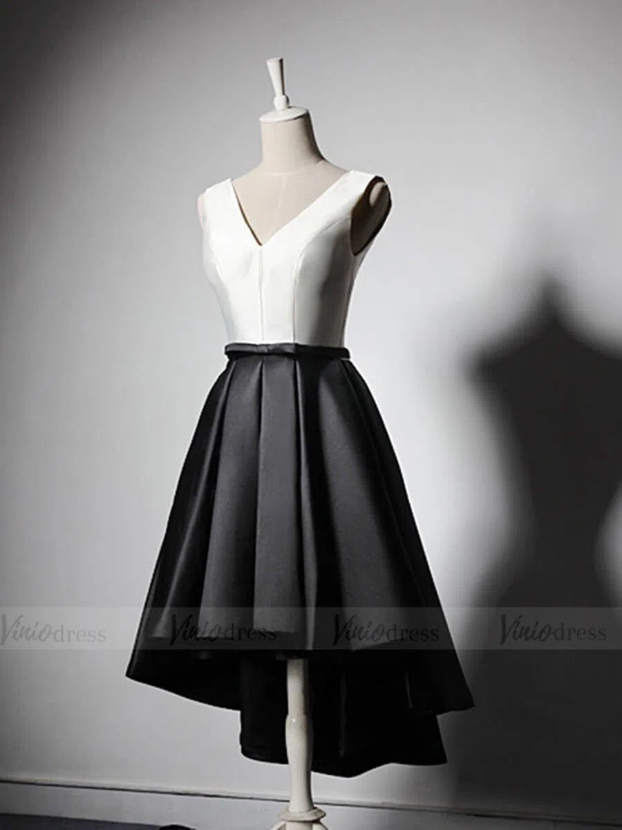 Short Prom Dresses 2025 Black & White High Low Cocktail Dresses with Pockets SD1211-homecoming dresses-Viniodress-Black-Custom Size-Viniodress