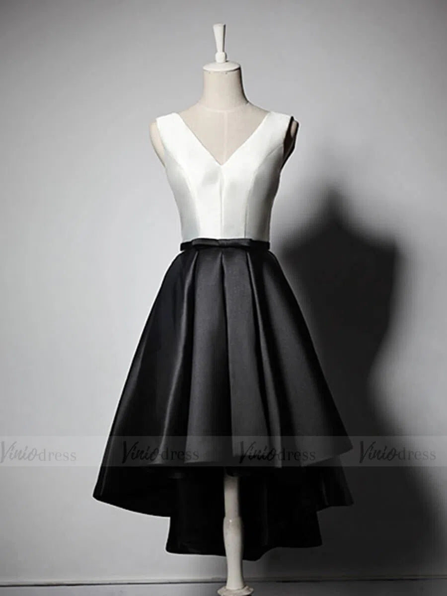 Short Prom Dresses 2025 Black & White High Low Cocktail Dresses with Pockets SD1211-homecoming dresses-Viniodress-Black-Custom Size-Viniodress