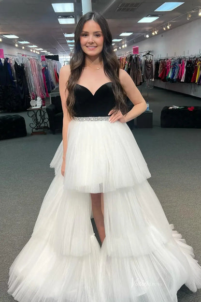 Black and White Ruffled Pleated Tulle Prom Gown RF002-Prom Dresses 2026-Viniodress-Black-Custom Size-