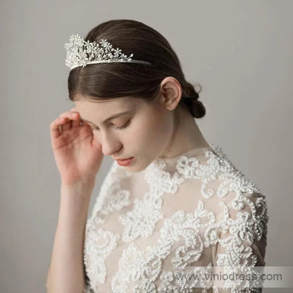 Blooming Crystal Snow Tiaras with Pearls Viniodress ACC1140-Headpieces 2025 -Viniodress-Silver-