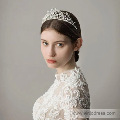 Blooming Crystal Snow Tiaras with Pearls Viniodress ACC1140-Headpieces 2025 -Viniodress-Silver-