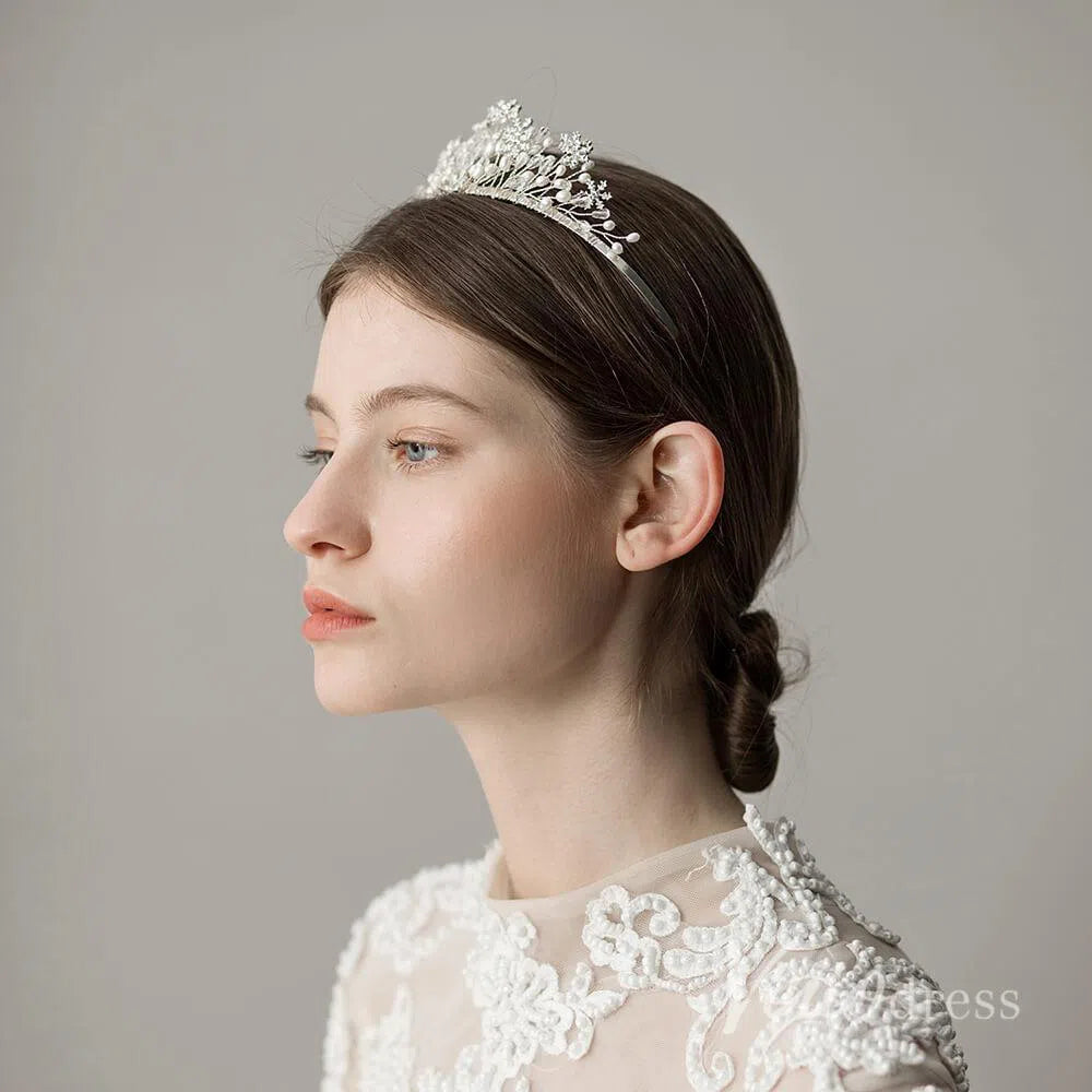 Blooming Crystal Snow Tiaras with Pearls Viniodress ACC1140-Headpieces 2025 -Viniodress-Silver-