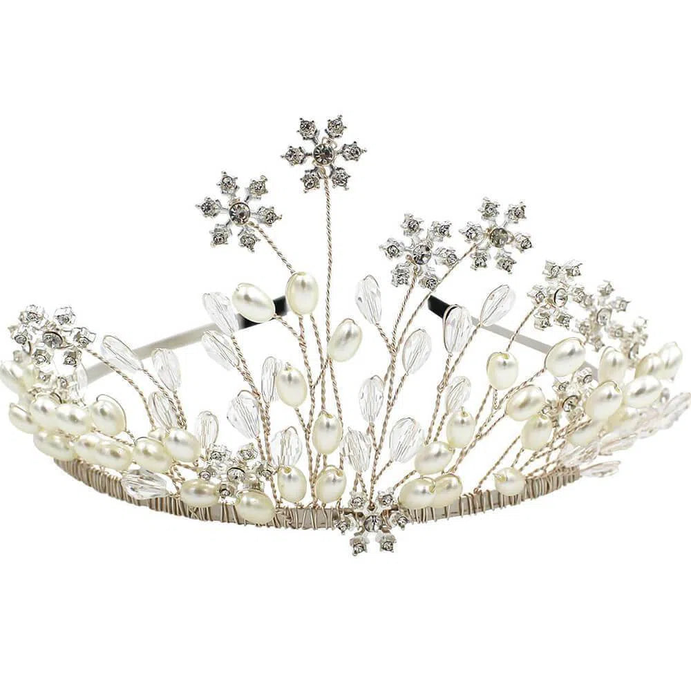 Blooming Crystal Snow Tiaras with Pearls Viniodress ACC1140-Headpieces 2025 -Viniodress-Silver-