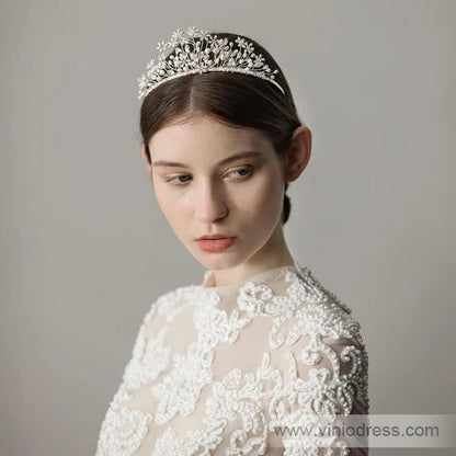 Blooming Crystal Snow Tiaras with Pearls Viniodress ACC1140-Headpieces 2025 -Viniodress-Silver-