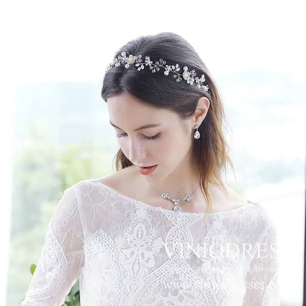 Blossom Pearl Bridal Hair Vine AC1068-Headpieces-Viniodress-Gold-Viniodress