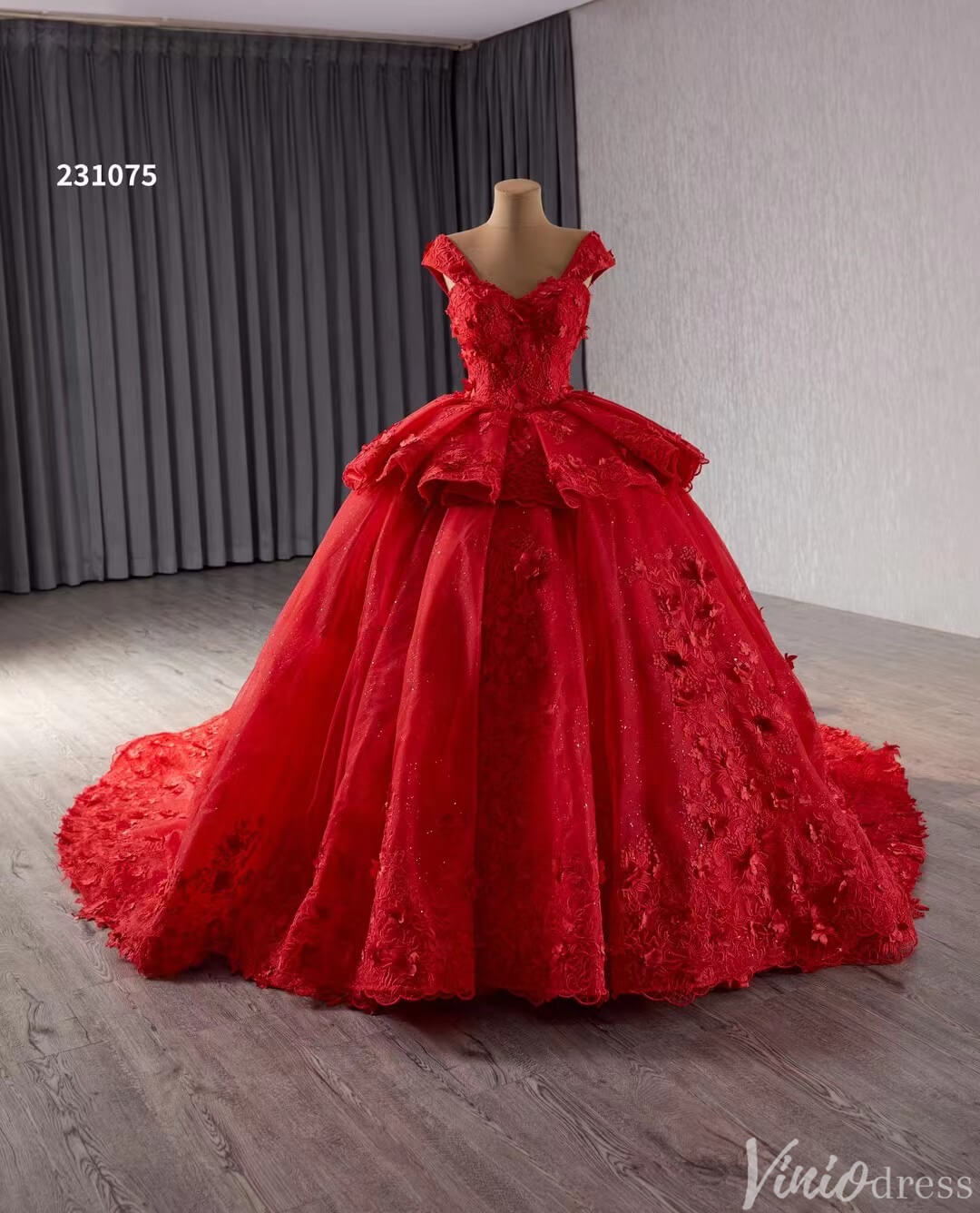 Blue 3D Flower Ball Gown Wedding Dresses Sparkly Off the Shoulder Quinceanera Dress 231075-Quinceanera Dresses 2025 -Viniodress-Blue-Custom Size-