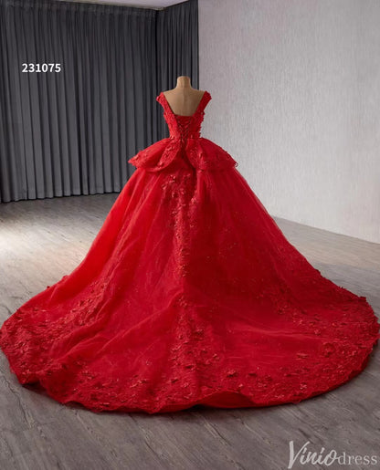 Blue 3D Flower Ball Gown Wedding Dresses Sparkly Off the Shoulder Quinceanera Dress 231075-Quinceanera Dresses 2025 -Viniodress-Blue-Custom Size-