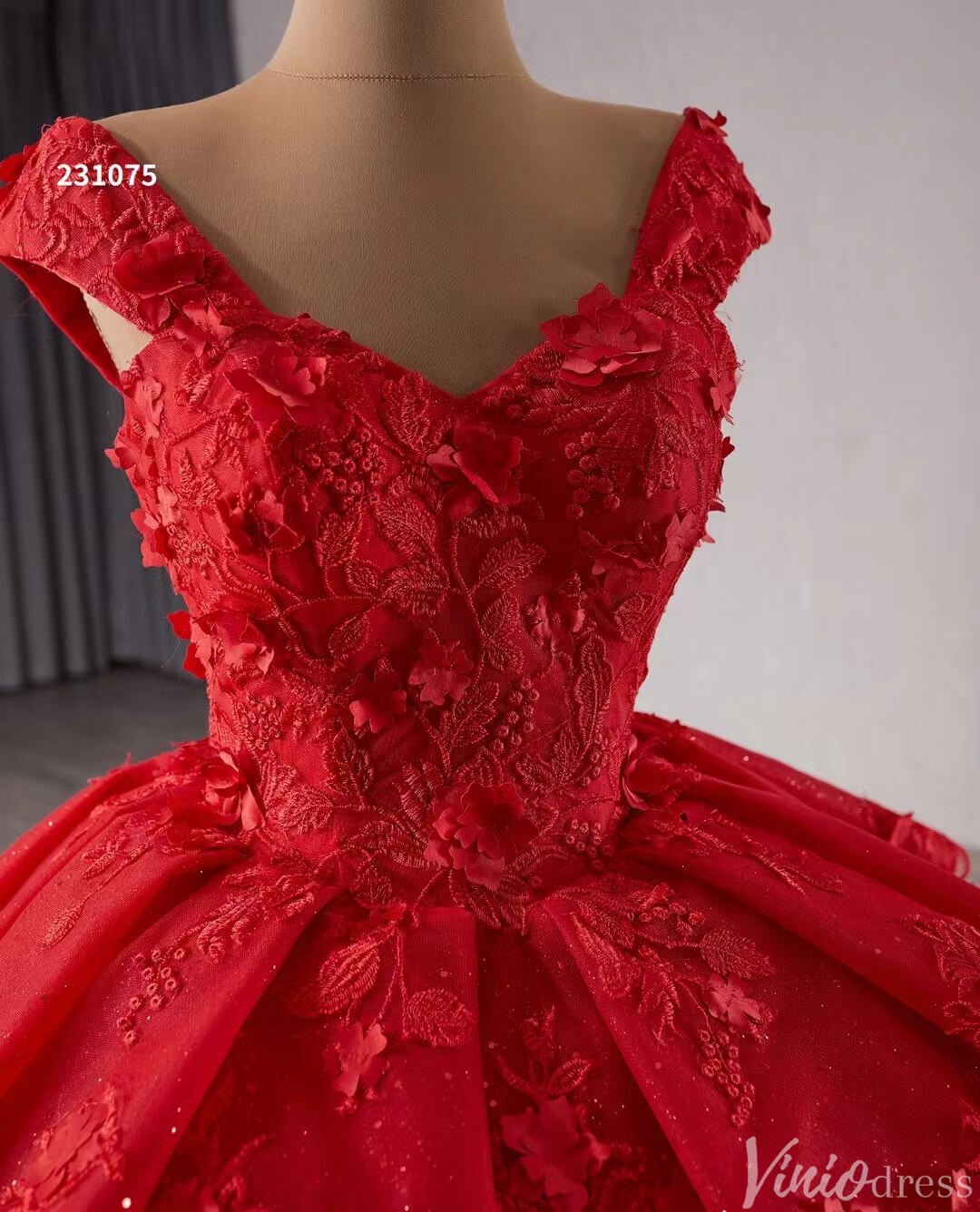 Blue 3D Flower Ball Gown Wedding Dresses Sparkly Off the Shoulder Quinceanera Dress 231075-Quinceanera Dresses 2025 -Viniodress-Blue-Custom Size-