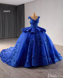 Blue 3D Flower Ball Gown Wedding Dresses Sparkly Off the Shoulder Quinceanera Dress 231075-Quinceanera Dresses-Viniodress-Viniodress