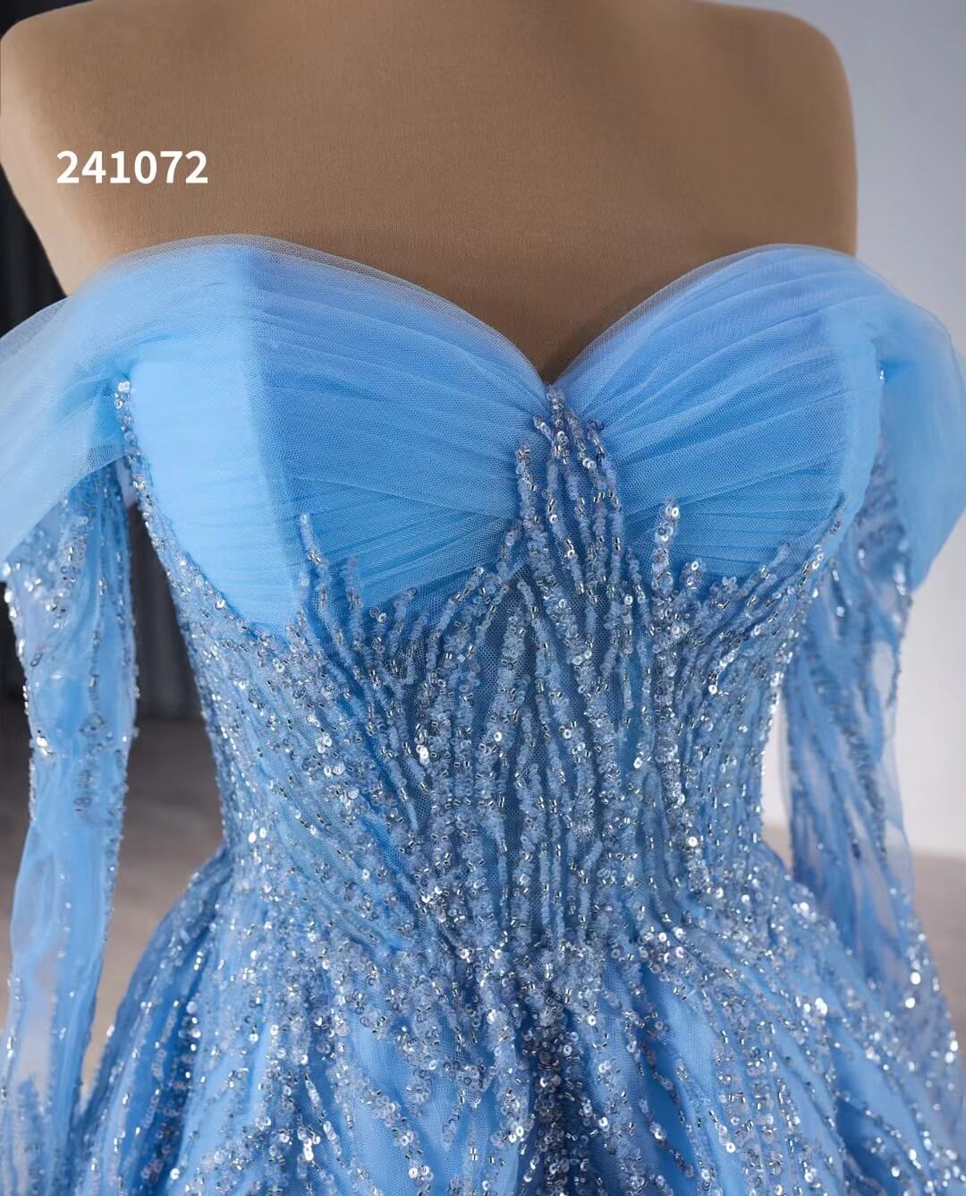 Blue Beaded Lace Wedding Dress Long Sleeve Off the Shoulder Quince Dress 241072-Quinceanera Dresses 2025 -Viniodress-Blue-Custom Size-