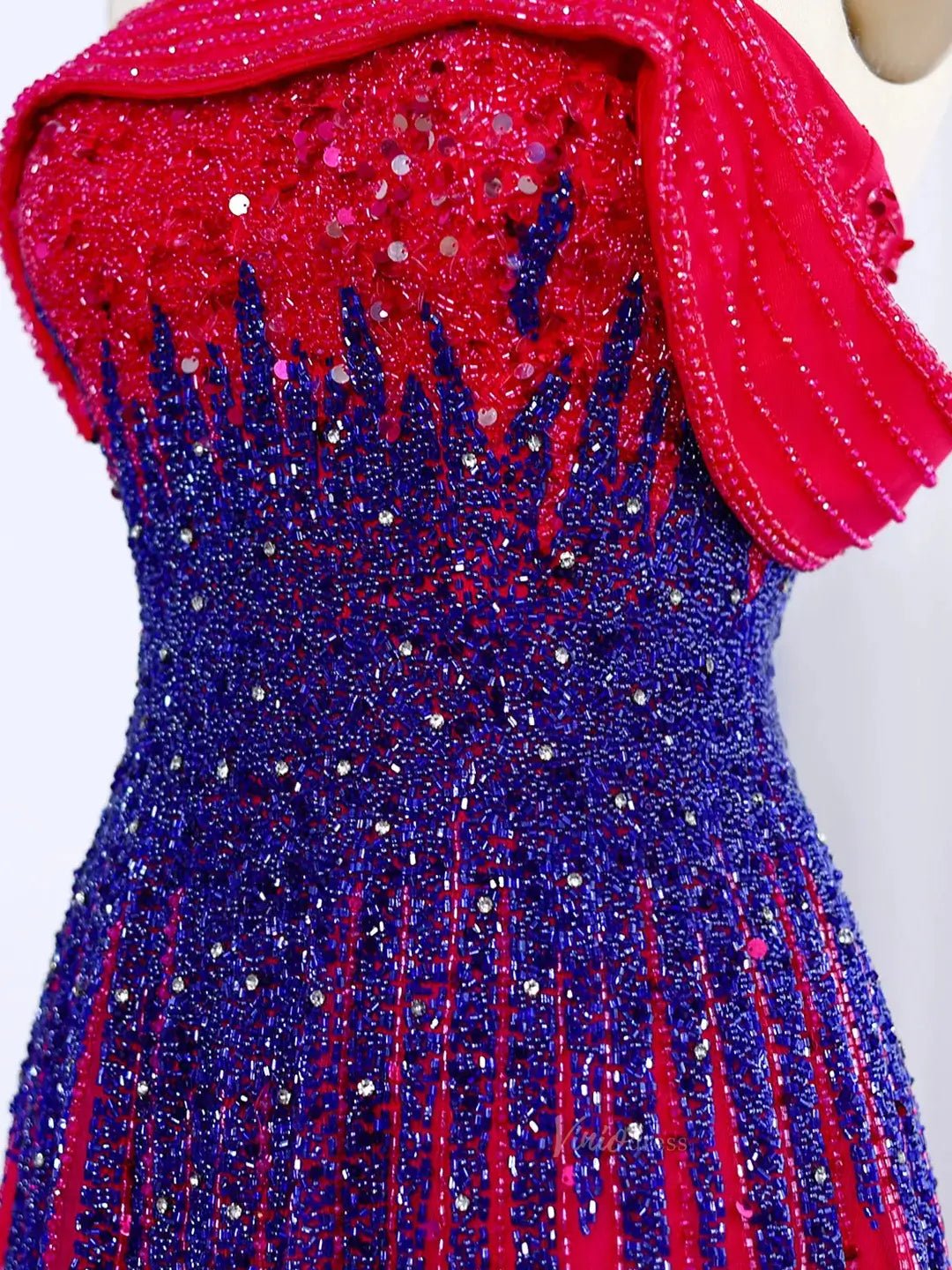 Blue Beaded Prom Dresses Off the Shoulder A-line Formal Dresses BD004-Evening Dresses 2025 -Viniodress-Fuchsia-US 2-