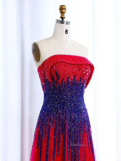 Blue Beaded Prom Dresses Off the Shoulder A-line Formal Dresses BD004-Evening Dresses 2025 -Viniodress-Fuchsia-US 2-