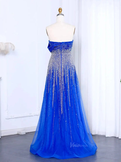 Blue Beaded Prom Dresses Off the Shoulder A-line Formal Dresses BD004-Evening Dresses 2025 -Viniodress-Fuchsia-US 2-