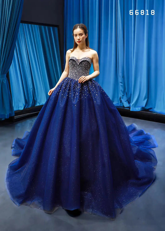 Blue Beaded Wedding Dresses Sparkly Rhinestone Quinceanera Dress 66818 viniodress-prom dresses 2025 -Viniodress-Blue-Custom Size-