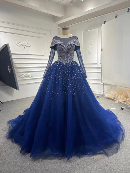 Blue Beaded Wedding Dresses Sparkly Rhinestone Quinceanera Dress 66818 viniodress-prom dresses 2025 -Viniodress-Blue-Custom Size-