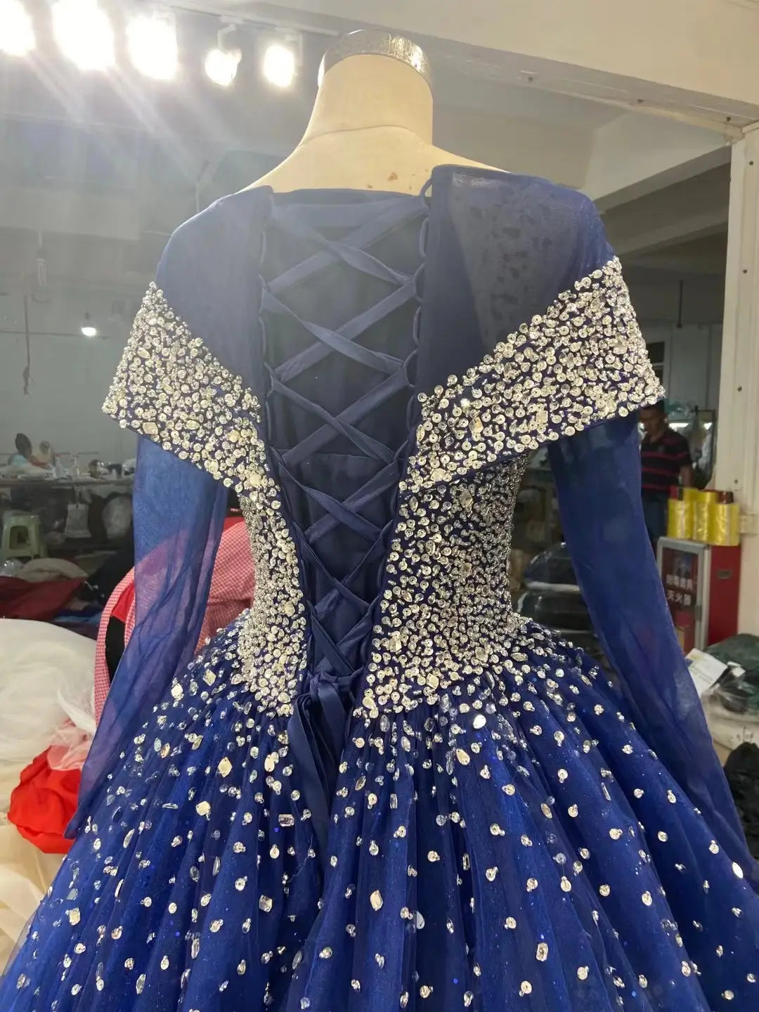 Blue Beaded Wedding Dresses Sparkly Rhinestone Quinceanera Dress 66818 viniodress-prom dresses 2025 -Viniodress-Blue-Custom Size-