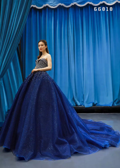 Blue Beaded Wedding Dresses Sparkly Rhinestone Quinceanera Dress 66818 viniodress-prom dresses 2025 -Viniodress-Blue-Custom Size-