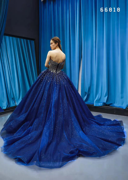 Blue Beaded Wedding Dresses Sparkly Rhinestone Quinceanera Dress 66818 viniodress-prom dresses 2025 -Viniodress-Blue-Custom Size-