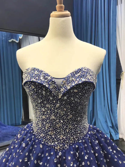 Blue Beaded Wedding Dresses Sparkly Rhinestone Quinceanera Dress 66818 viniodress-prom dresses 2025 -Viniodress-Blue-Custom Size-