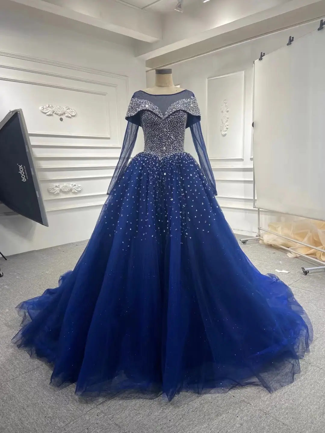 prom dresses 2025 Blue Beaded Wedding Dresses Sparkly Rhinestone Quinceanera Dress 66818 viniodress-plus size wedding dresses Viniodress-Blue-Custom Size-