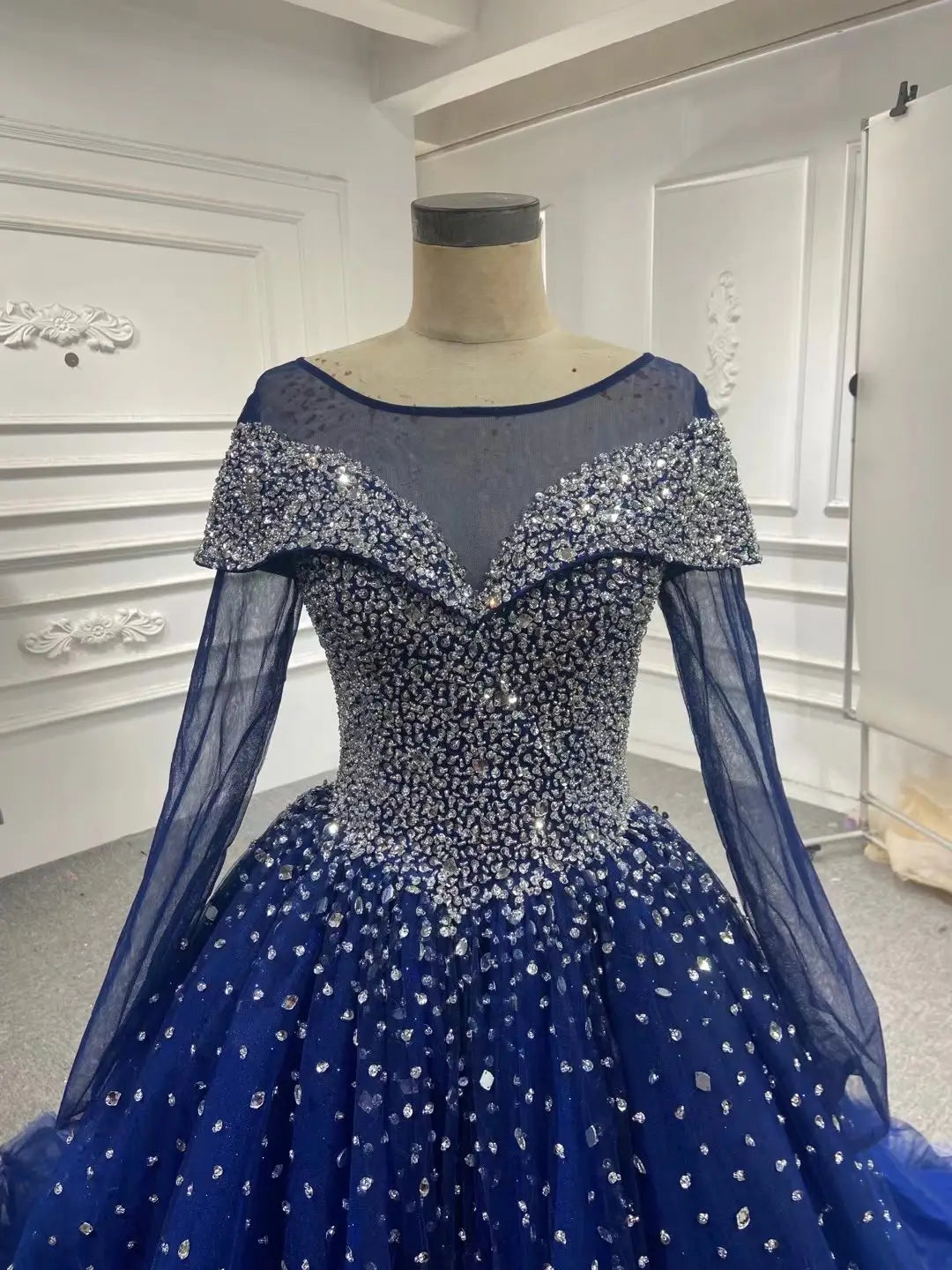 prom dresses 2025 Blue Beaded Wedding Dresses Sparkly Rhinestone Quinceanera Dress 66818 viniodress-plus size wedding dresses Viniodress-Blue-Custom Size-