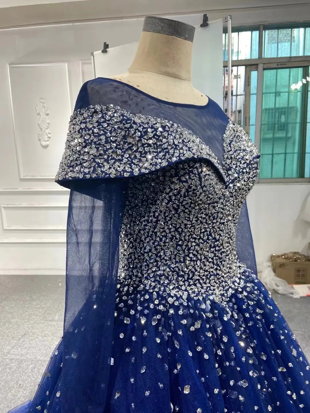 prom dresses 2025 Blue Beaded Wedding Dresses Sparkly Rhinestone Quinceanera Dress 66818 viniodress-plus size wedding dresses Viniodress-Blue-Custom Size-