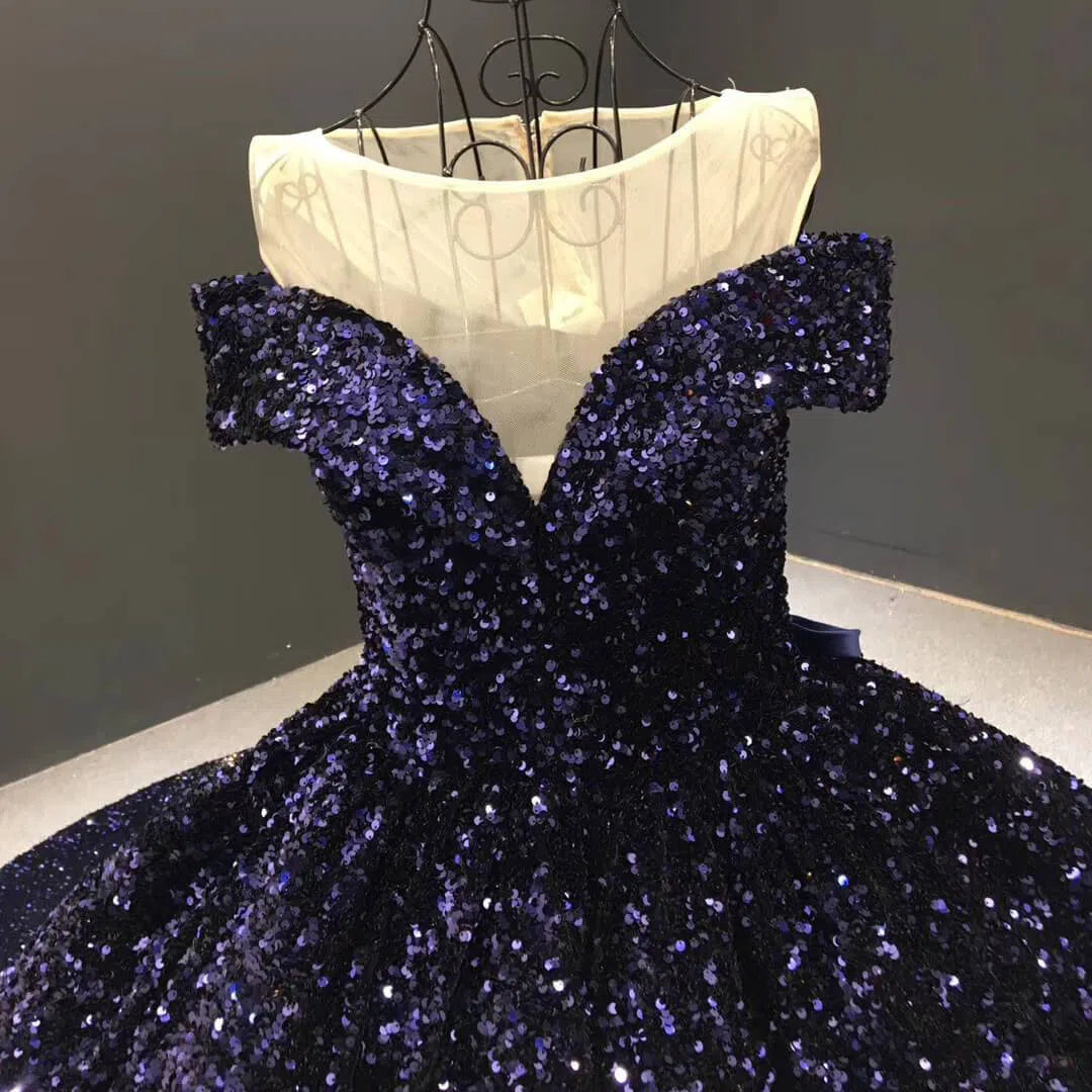 Blue & Gold Ombre Ball Gown Wedding Dress 66991 Extra Long Tail-Quinceanera Dresses 2025 -Viniodress-Blue-Custom Size-