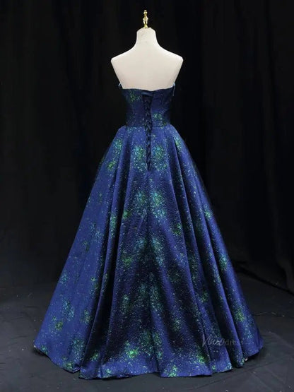 Blue Jacquard Prom Dresses Strapless Quinceanera Dresses SU082-prom dresses 2025 -Viniodress-Blue-Custom Size-