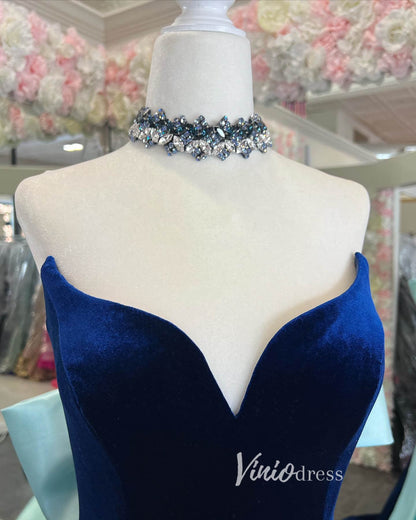 Blue Mermaid Prom Dresses Velvet Sweetheart Neck Bow Tie Evening Dress FD3340-prom dresses 2025 -Viniodress-Blue-Custom Size-