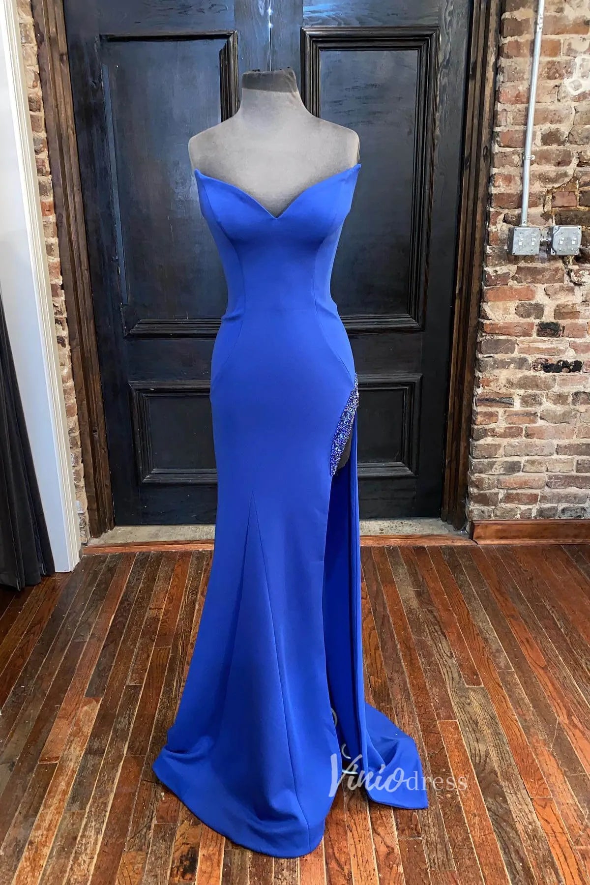 Blue Mermaid Satin Prom Dress Removable Chiffon Cape Formal Dresses FD2953-prom dresses 2025 -Viniodress-Blue-Custom Size-