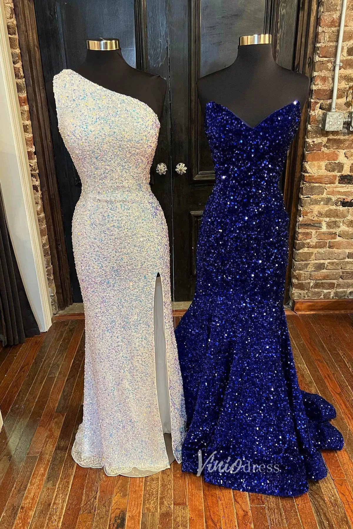 Blue Mermaid Sequin Prom Dress One Shoulder Formal Dresses FD2958-prom dresses 2025 -Viniodress-White-Custom Size-