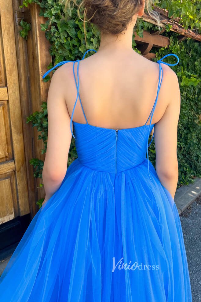 Blue Midi Length Prom Dresses Spaghetti Strap Evening Dresses FD2986-prom dresses 2025 -Viniodress-Blue-Custom Size-