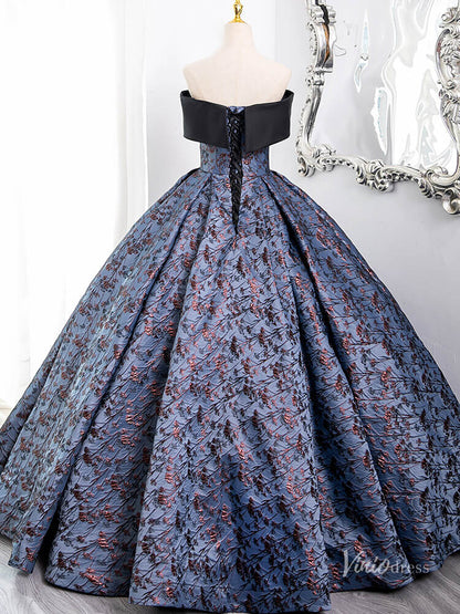Blue Off the Shoulder Bow Tie Prom Ball Gown Jacquard Satin Quinceanera Dresses BG007-prom dresses 2025 -Viniodress-Blue-Custom Size-
