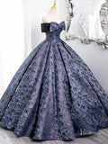 Prom Dress 2025 Blue Off the Shoulder Bow Tie Prom Ball Gown Jacquard Satin Quinceanera Dresses BG007-unique prom dresses-Blue-Custom Size-Viniodress