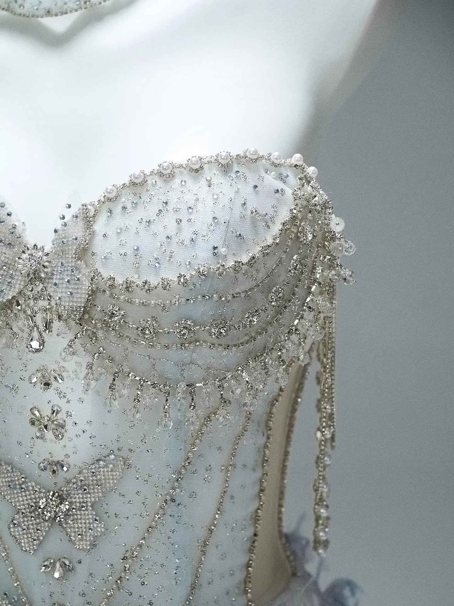 Blue Off the Shoulder Formal Gown with Beaded Bodice, Ruffled Bottom & Sweetheart Neckline - CQ0107-Couture Gown 2025 -Viniodress-Blue-Custom Size-