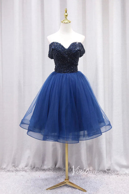 Blue Off the Shoulder Homecoming Dress SD1116-Homecoming Dresses 2025 -Viniodress-Blue-Custom Size-