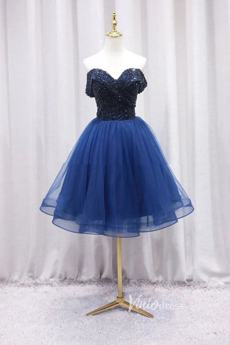 Blue Off the Shoulder Homecoming Dress SD1116-Homecoming Dresses 2025 -Viniodress-Blue-Custom Size-