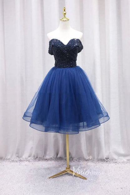 Blue Off the Shoulder Homecoming Dress SD1116-Homecoming Dresses 2025 -Viniodress-Blue-Custom Size-