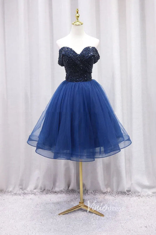 Blue Off the Shoulder Homecoming Dress SD1116-Homecoming Dresses 2025 -Viniodress-Blue-Custom Size-