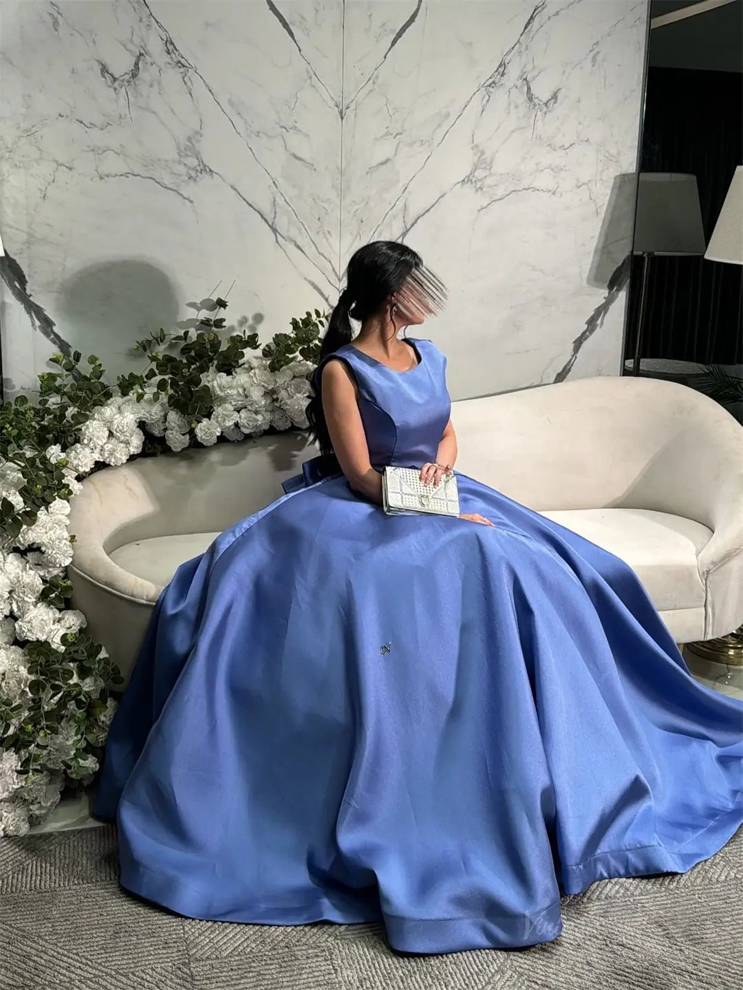 Blue Satin Prom Dresses 2025 with Bow-Tie & Boat Neck – FD5205-prom dresses 2025 -Viniodress-Blue-Custom Size-