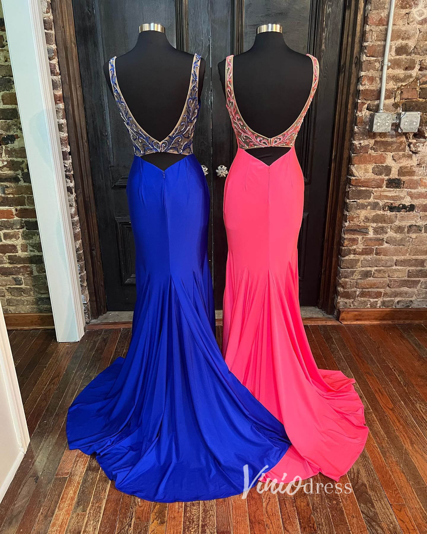 Blue Satin Prom Dresses Mermaid V-Neck Evening Dress FD3253-prom dresses 2025 -Viniodress-Blue-Custom Size-